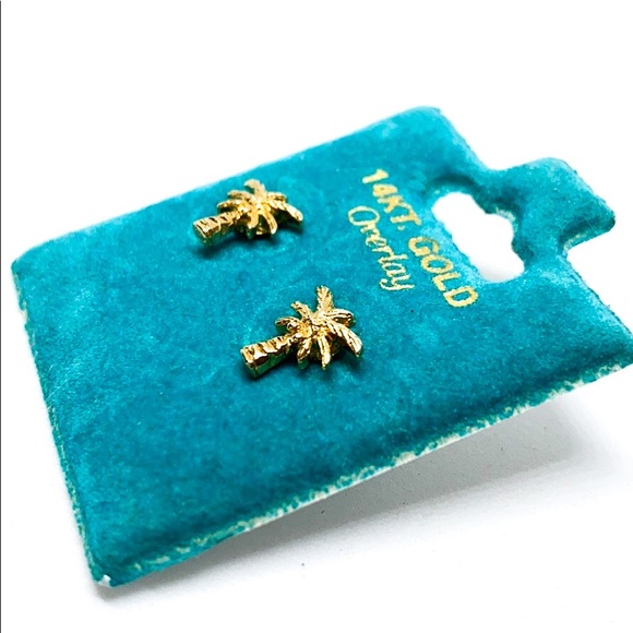 14k gold overlay Palm Tree earrings - Picture 4 of 6